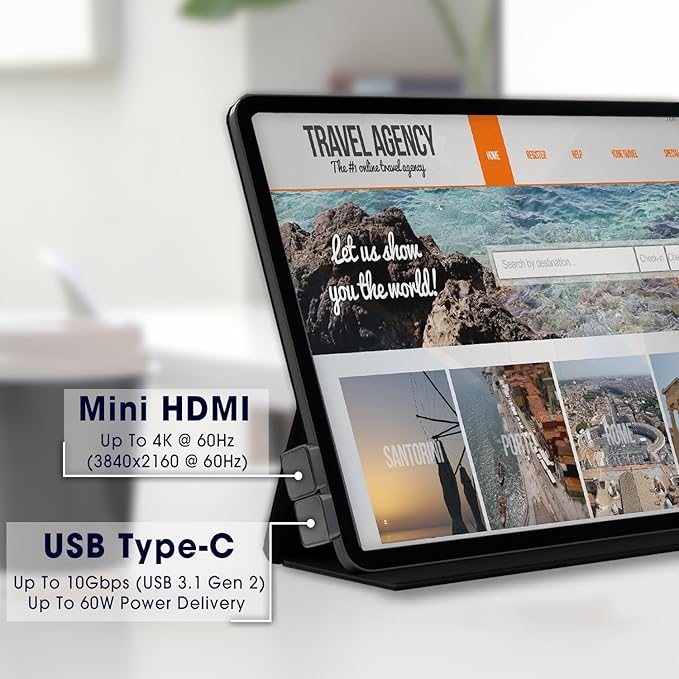 Kado Portable Monitor 180 Degree Adapter Set - Mini HDMI to HDMI 4K 60Hz U Shaped USB-C to USB-C USB 3.1 Gen 2 10Gbps 60W PD Charging Extender Converter for Laptop and Tablet (Mega Combo)