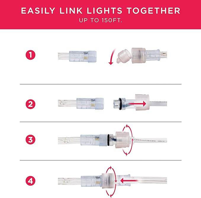 UltraPro LED Rope Lights, 25ft Classic Clear Rope, Warm White Light 3000K, Indoor/Outdoor, Flexible, Linkable, Durable, Rope Lights Outdoor, 54504