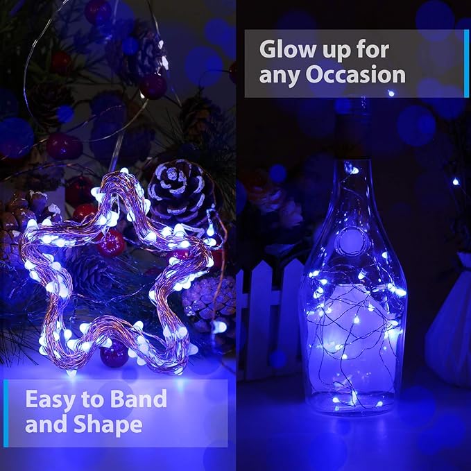 USB Powered Fairy Lights, 100 led 33 ft. USB Plug in Copper Wire USB String Lights for Bedroom Christmas Decoration Wedding Party Firefly Lights (Blue,1 Pack)