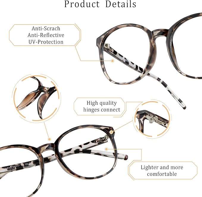 LifeArt Round Blue Light Blocking Glasses, Computer Glasses, Gaming Glasses, TV Glasses for Women Men (Leopard, 1.25 Magnification)