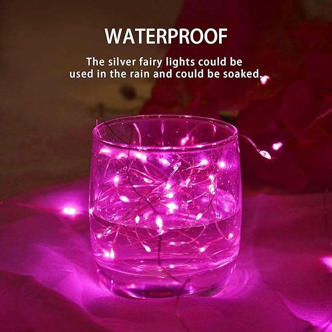 JMEXSUSS 8 Pack 50 LED Christmas Fairy Lights Battery Operated String Lights, 16ft Pink Twinkle Fairy Lights Indoor Outdoor Waterproof for Mason Jars Bedroom Party Wedding Christmas Decorations