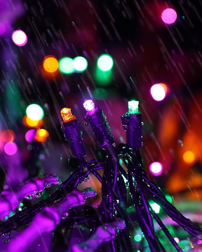 Brizled Purple Orange Green Halloween Lights, 33ft 100 LED 5MM Wide Angle Halloween String Lights, 120V UL Certified Connectable Mini Light Set for Indoor Outdoor Home Garden Patio Yard Party Decor