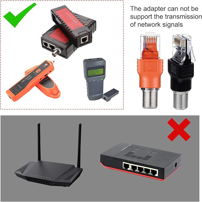 2PCS F-Type Female to RJ45 Male Coaxial Converter, F Female to RJ45 Male Ethernet Adapter, Black and Orange Coax Straight Connector Coaxial Coupler Coax Straight Connector