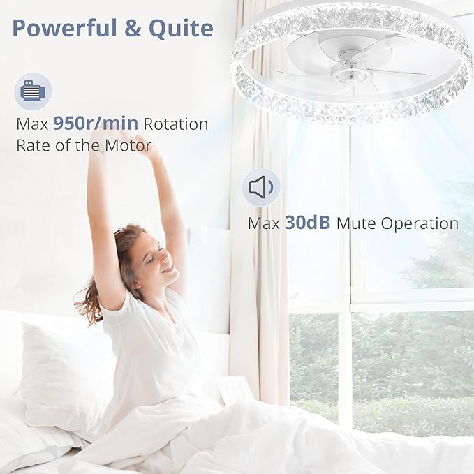 LEDIARY 22" Modern Ceiling Fans with Lights and Remote, Dimmable Low Profile Ceiling Fan, Flush Mount Ceiling Fan, Stepless Color Temperature Change and 6 Speeds - White