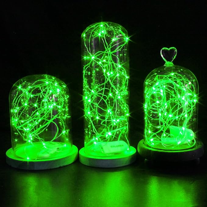 CYLAPEX 6 Pack Green Fairy Lights String Battery Operated Fairy Lights Firefly Lights LED Starry String Lights 3.3ft 20 LEDs Silvery Copper Wire for Christmas DIY Decoration Costume Wedding Party