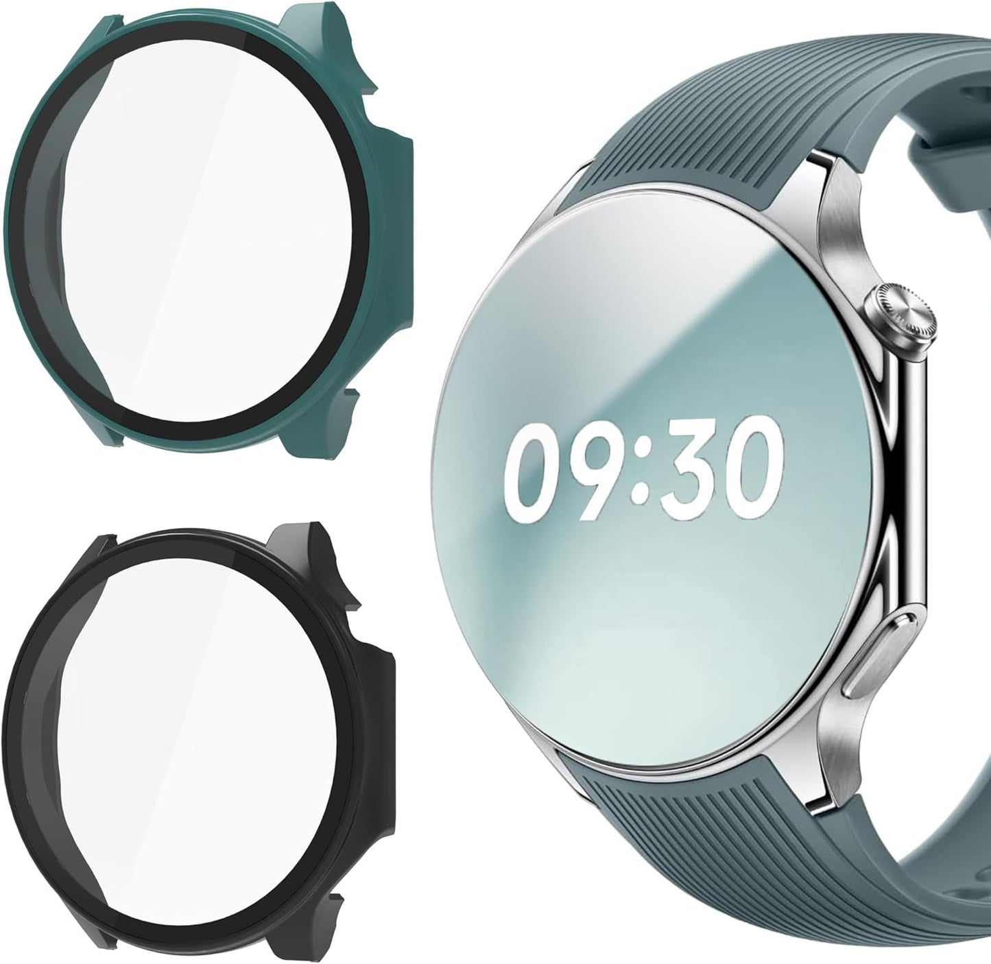 Lamshaw Hard PC Case for OnePlus Watch 2 with Screen Protector, Compatible Smartwatch Case (2 Pack-Black+Green)