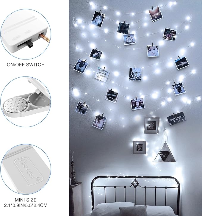 Onforu 16 Pack Fairy Lights Battery Operated String Lights, 6.5ft 20 Mini LED Lights, IP67 Waterproof White Fairy Lights, Twinkle Lights for Mason Jar Wedding Centerpiece Decor Christmas Bedroom
