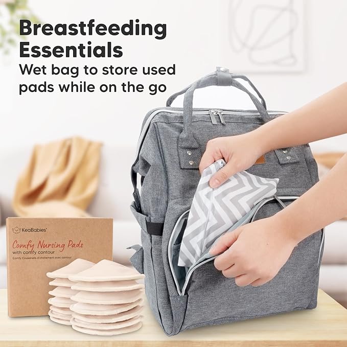 Organic Nursing Pads - 14 Washable Viscose Derived from Bamboo Breastfeeding Pads, Wash Bag, Reusable Breast Pads for Breastfeeding, Nipple Pads for Breastfeeding Essentials (Bare Beige, L 4.8")