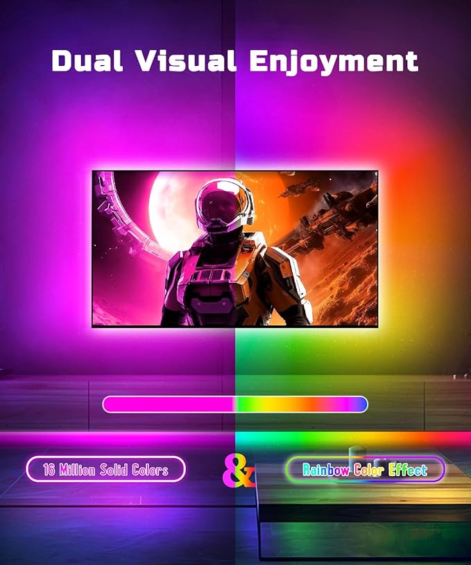 Daymeet LED Lights for TV, 23ft TV LED Lights for 75-100 inch,RGBICW TV Backlight Behind,USB Led Light Strip for Color Changing Music Sync Bluetooth APP Control for Bedroom