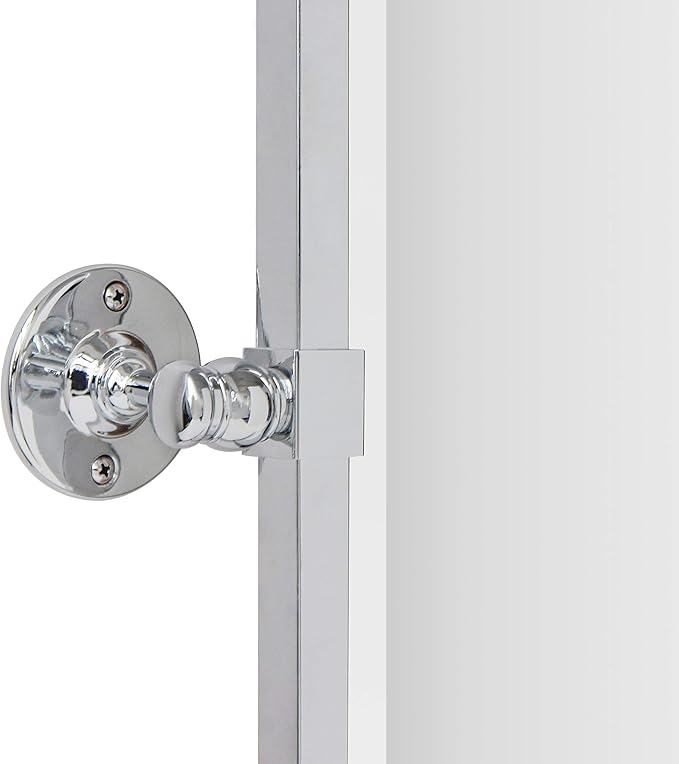 Polished Silver Metal Framed Pivot Rectangle Bathroom Mirror Tilting Beveled Vanity Mirrors for Wall, Overall 23.9 x 24 inches (Mirrror 20 x 24 inches)
