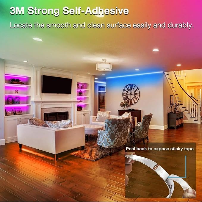 VOLIVO LED Strip Lights 50 FT,Color Changing Led Light Strips Kit with 44 Keys IR Remote Control, Lighting for Bedroom, Room, Home Decoration