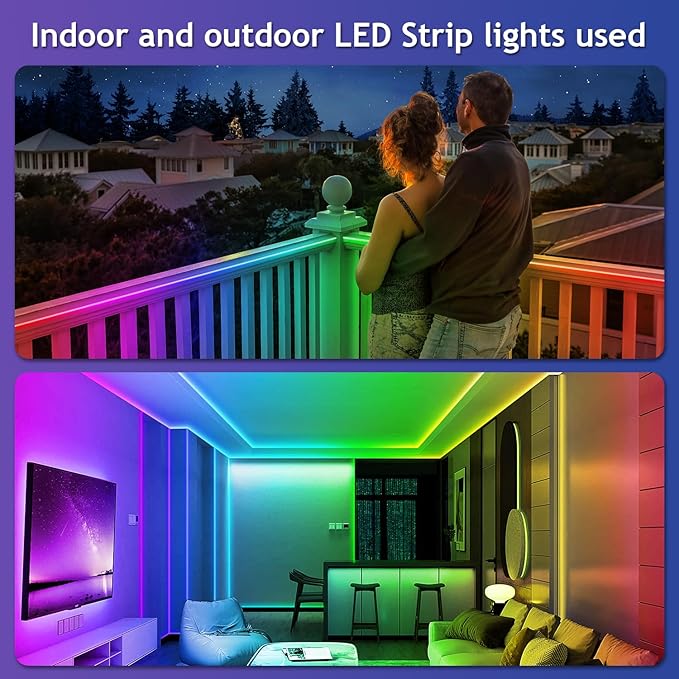 LETIANPAI 200ft Outdoor LED Strip Lights Waterproof 1 Roll,IP68 Outside Led Light Strips with App and Remote,Music Sync RGB Exterior Rope Self Adhesive Back for Deck,Balcony,Pool