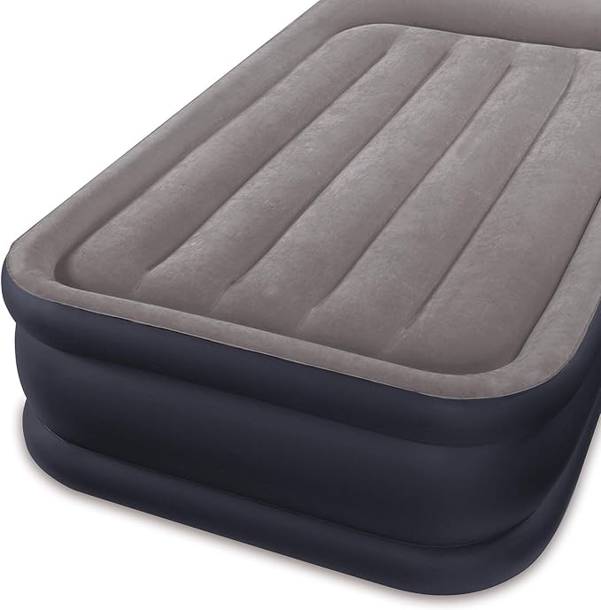 Intex Dura-Beam Standard Series Deluxe Pillow Rest Raised Airbed w/ Soft Flocked Top for Comfort, Built-in Pillow & Electric Pump, Bed Height 16.5", Twin