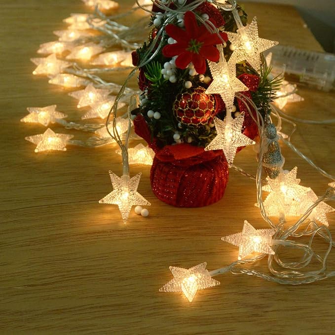 Homeleo 25ft 50 LED Multicolor Star String Lights for Bedroom Decorations, Battery Operated Led Christmas Lights for Apartment Dorm Room Decor(Remote/Timer/Warm White Multicolor Combination)