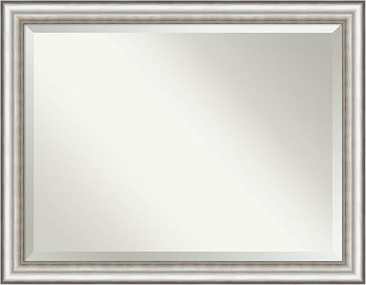 Amanti Art Silver Bathroom Mirror for Over Sink, 35x45 Salon Silver Rectangle Vanity Mirror, X-Large Traditional Frame, Hangs Horizonally and Vertically, Bathroom Wall Decor, Beveled Edge