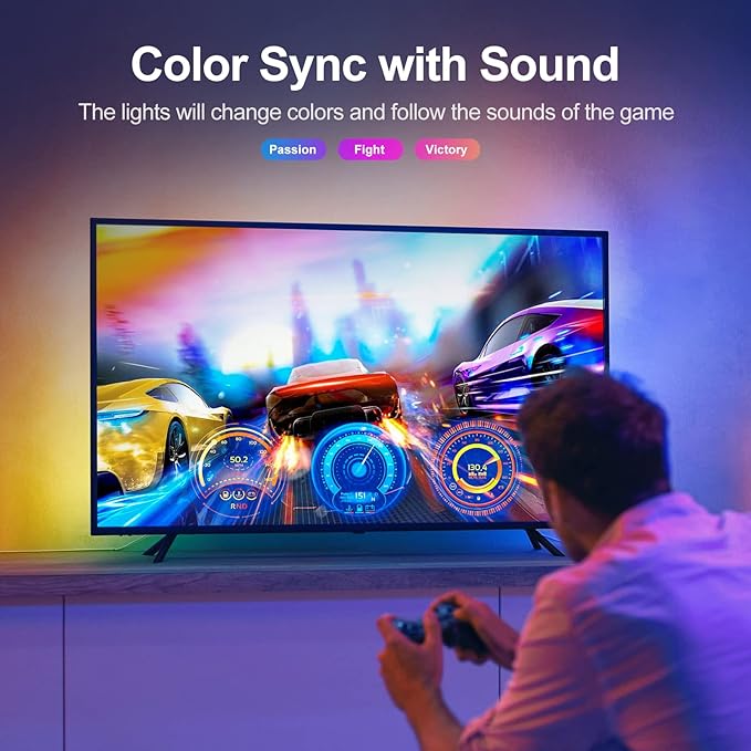 TV LED Lights, 13.2ft Music Sync RGB Strip Lights with Remote & App Control, USB Powered for 32-65 Inch TVs, PC, Bedroom, Gaming Setup, Home Cinema