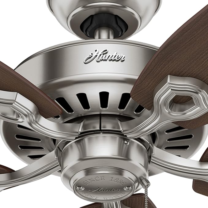 Hunter 52 inch Indoor Ceiling Fan No Light with Pull Chain - Ceiling Fan without Light, Standard Mount, 5 Blades, For Bedroom, Living Room, or Kitchen - Builder Elite 53241, Brushed Nickel