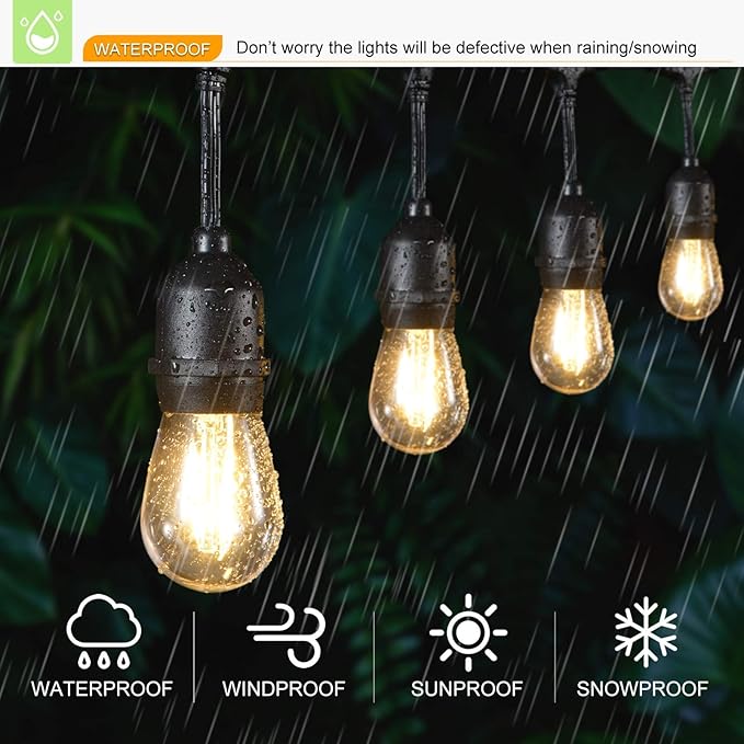 Shatterproof S14 Replacement LED Light Bulbs, 2W, Equivalent to 11-25 Watt, Warm White 2200K, Outdoor String Lights Vintage Edison Bulb, E26 Medium Base, 15-Pack