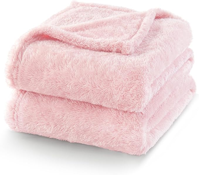 Exclusivo Mezcla Plush Fuzzy Fleece Bed Blanket Queen Size, Super Soft, Fluffy and Warm Blankets，Suitable for All Seasons (Light Pink, 90x90 Inches)