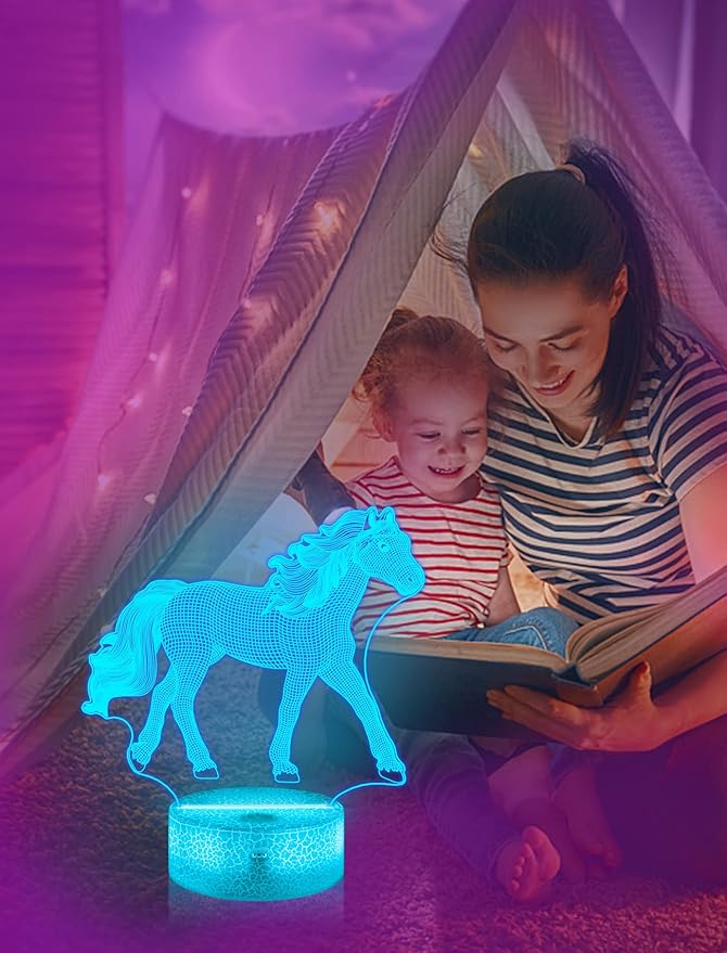 FULLOSUN Horse Gifts for Girl, Horse 3D Night Lights for Kids Illusion Lamp 16 Colors Changing with Remote Birthday Gifts for Child Baby Boy and Girl