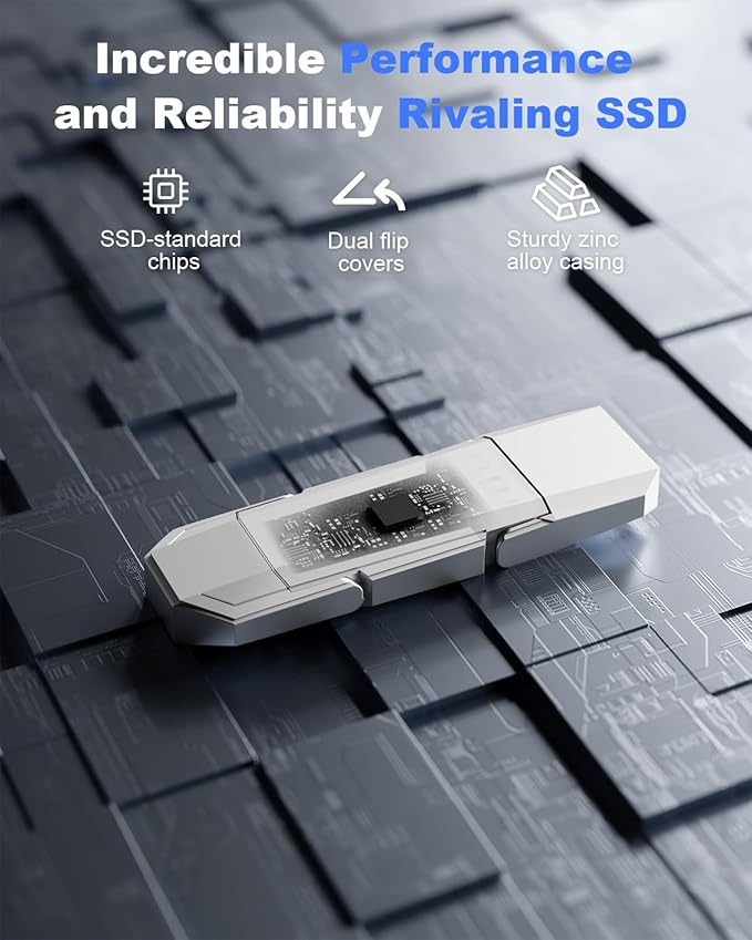 64GB External Portable SSD USB Solid State Drive, Up to 450MB/s USB 3.2 Gen 2 Solid State, Type C + USB A Dual Drive for Phone/Android Laptops/Windows/Mac, Silver