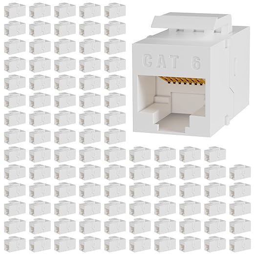 RJ45 Cat6 Keystone Coupler, 100-Pack Cat 6 Keystone Jack Ethernet Coupler Female to Female for Cat6/Cat5e/Cat5 Network Cable, White