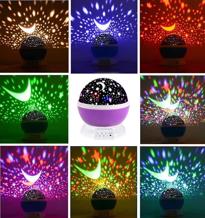 Borelor Star Night Light for Kids, 12 Color Changing Lights Modes with USB Cable, 360°Rotating Moon Star Projector Desk Lamp for Bedroom Party Decor & Girls Birthday Gift (Purple)