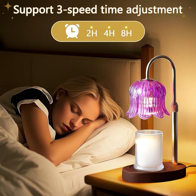 Candle Warmer Lamp Electric Timer - Candle Lights Home Decor Candles Warming Height Adjustable Dimmable Warmers Purple