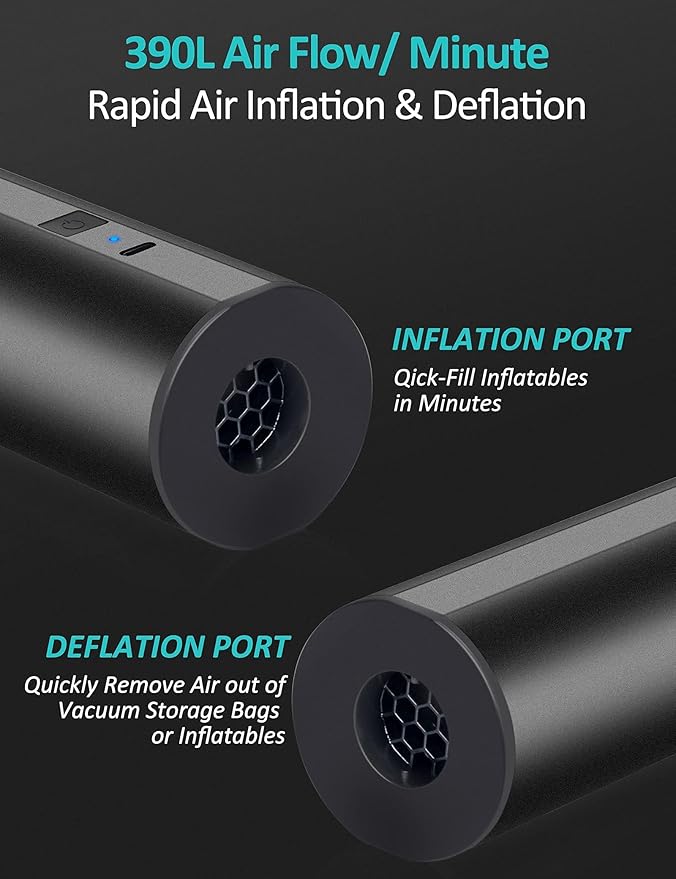 Electric Air Pump for Inflatables- 2×2000mAH Rechargeable Battery Powered Air Mattress Pump- Cordless Portable Air Pump, Quick-Fill Inflator Pump for Camping Air Mattress Bed, Pool Floats Toys, Boats