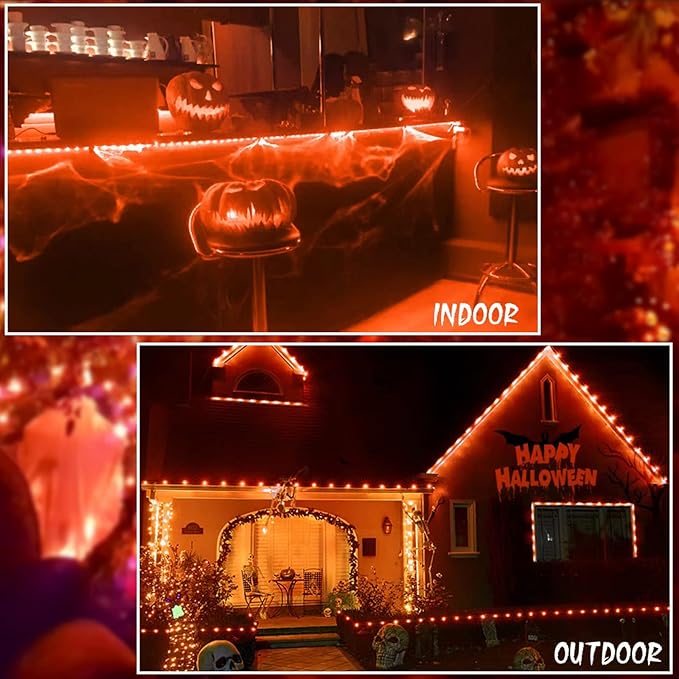 JMEXSUSS 2 Pack Orange Rope Lights Battery Operated Halloween Lights Outdoor Waterproof, Each 33 ft 100 LED Battery String Lights with Remote, Orange Light for Balcony Garden Halloween Decor