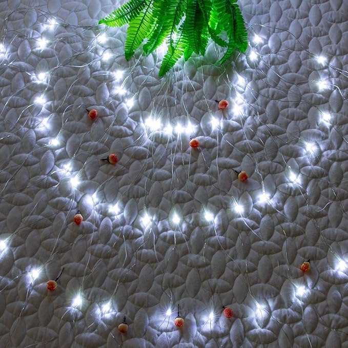 AWQ 200 LED 9.8ft x 6.6ft String Lights Net Mesh Lights Christmas Net Lights 8 Modes for Christmas Wedding Party Home Garden Lawn Bushes Indoor Outdoor Decor (9.8ft x 6.6ft, White)