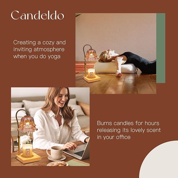 Candle Warmer Lamp with Timer: Flower Gold Candle Lamps Height Adjustable Wax Melt Home Decor House Warming Christmas Gift for Women