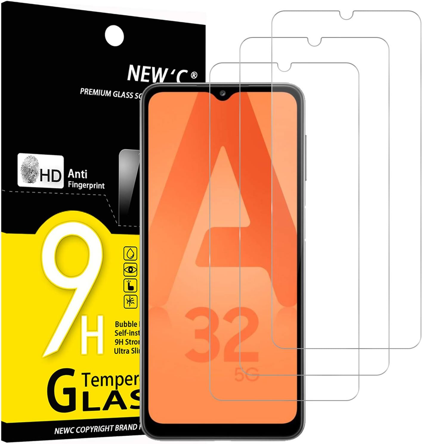 NEW'C 3 Pack Tempered Glass Screen Protector for Samsung Galaxy A32 5G - Case Friendly, Anti-Scratch, Bubble Free,