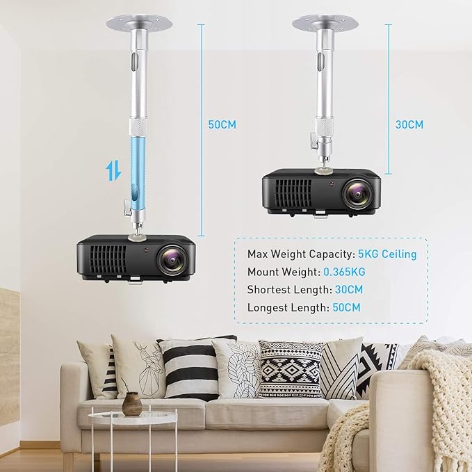 NIERBO Universal Projector Wall Ceiling Mount Hanger 360° Rotatable Head with Extendable Length 11.8 Inch to 19.7 Inch Mounting Bracket