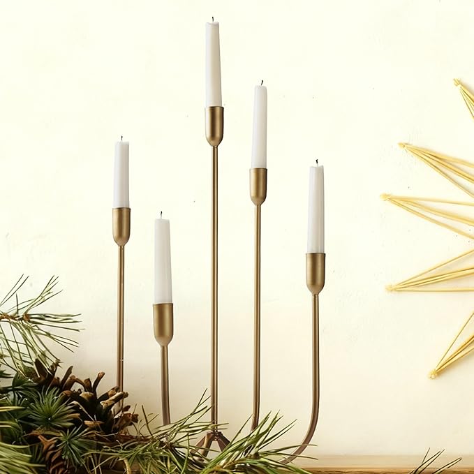 Perfnique 5-Candle Iron Candelabra, 17 Inch Antique Brass Gold Candle Holder, Hand-Forged Cast Gold Candle Holder for Wedding, Event, Christmas & Dining, Table Centerpiece Décor