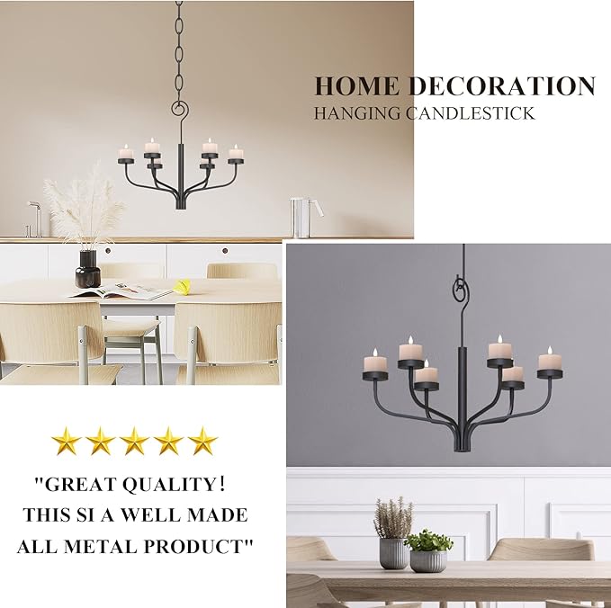 smtyle Holloween Tea LED Light Black Chandelier Tealight Candle Holders for Outdoor Gazebo Set of 6 Tealight Candles Metal Wall Sconce for Hanging Wedding Decoration