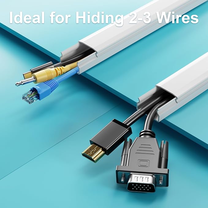 Yecaye Cord Hider, 42In Cord Covers for Wall Mounted TV, White Cable Management Kit, Wire Hiders and Concealer for Cords on Wall, W0.98in H0.51in, White