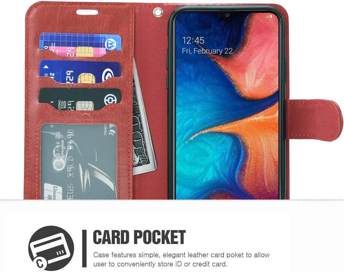 Galaxy A20/A30 Case, Premium PU Leather Wallet Flip Protective Phone Cover with Card Slots & Kickstand (Wine Red)