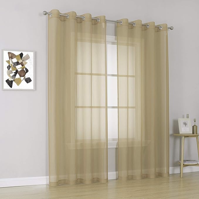 KEQIAOSUOCAI Taupe Sheer Curtains 84 inch Length - Sheer Home Decoration Window Coverings for Loft Narrow Window (54 Wide x 84-inch Long,2 Pack)