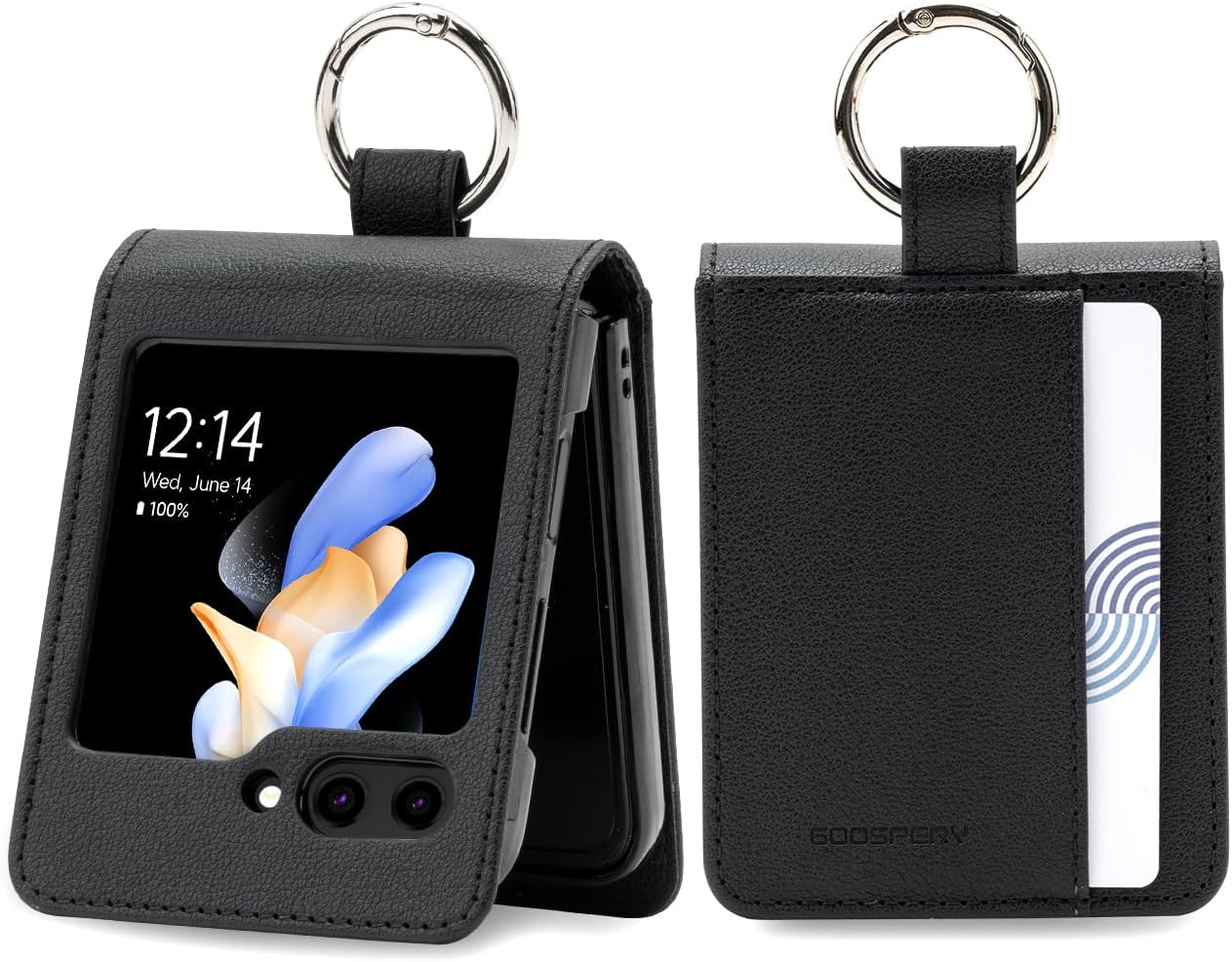 GOOSPERY Basic Diary Case for Samsung Galaxy Z Flip 5, Card Holder, Pocket Storage, Black Premium PU Leather