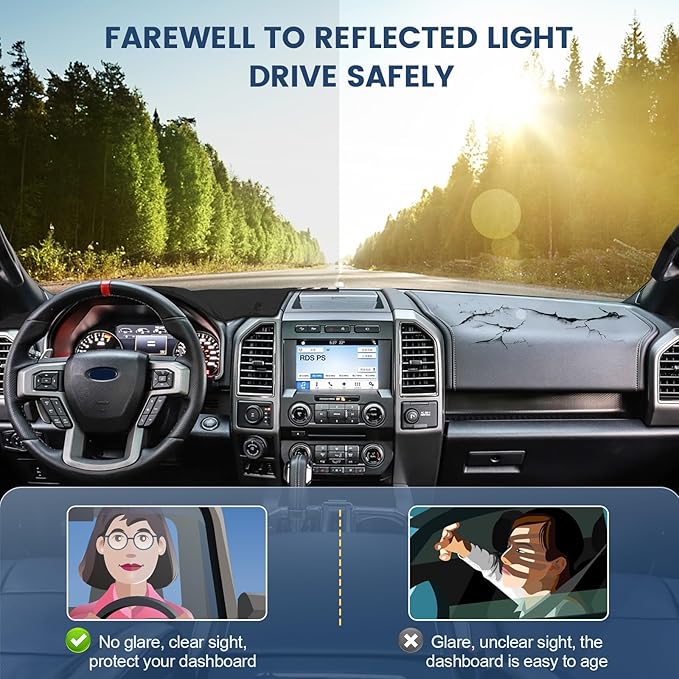 Dashboard Cover Mat Custom Fit for 2015-2020 Ford F150 Dash Cover Nonslip Dash Mat Protector Sunshade No Glare Black