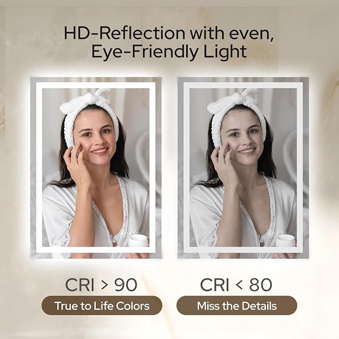 55 x 30 LED Vanity Mirror for Bathroom, Frontlit & Backlit LED Mirror for Bathroom with 3 Colour Lights, Wall Vanity Mirror with Anti-Fog, Shatterproof & Memory Function, Perfect for Modern Bathrooms