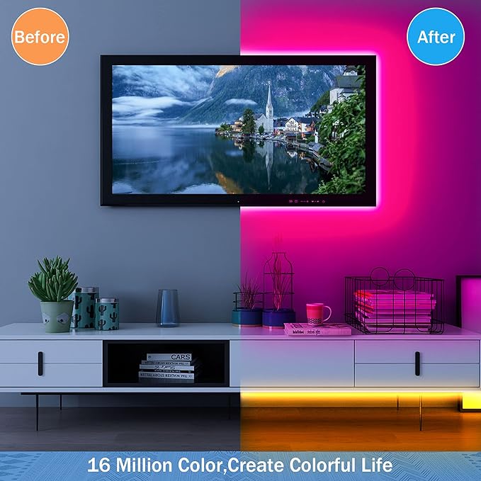 KEELIXIN Bluetooth Music Sync LED Strip Lights for Bedroom - APP & Remote Control, RGB Home Decor Lights, Luces Led para Cuarto