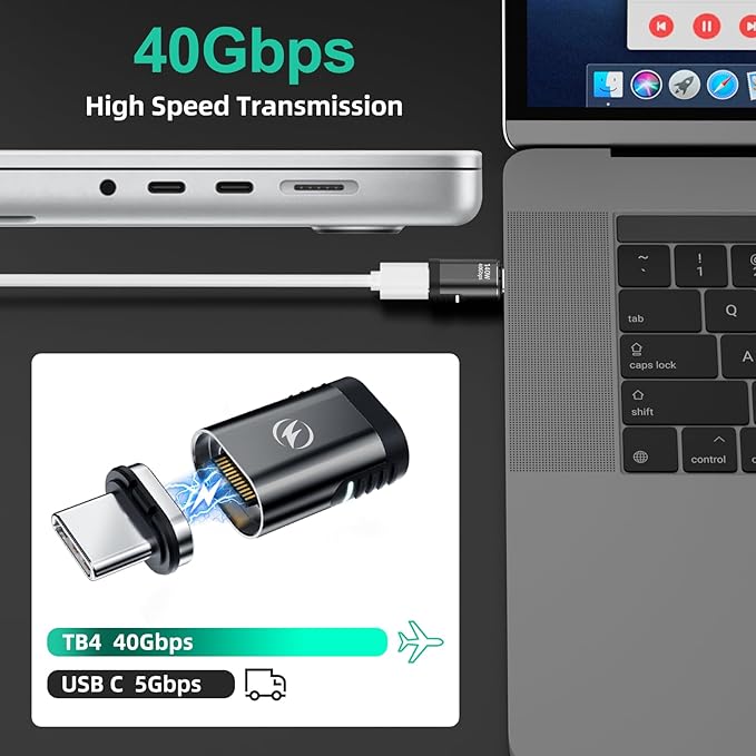 HanCenDa 140W USB C Magnetic Adapter 2Pack, 180 Degree Adapter 40Gbps Support 8K@60Hz Video Display for Thundeolt MacBook Pro/Air and More Type C Devices