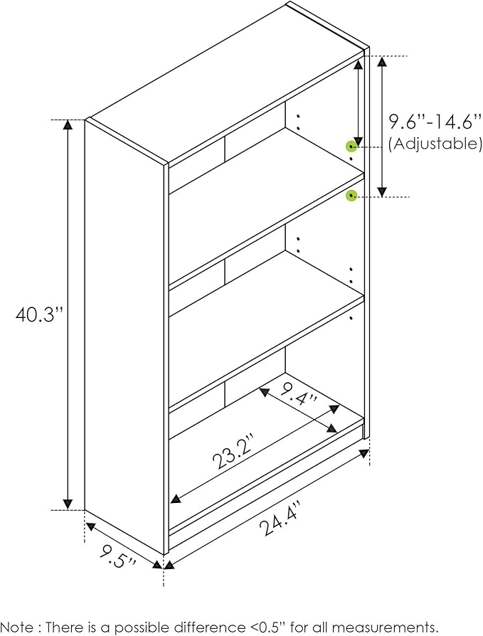 Furinno JAYA Book Shelf, 3-Tier Bookshelf, Bookcase with Adjustable Shelves, 9.5 x 24.5 x 40.3, for Living Room, Bedroom, Home Office, Espresso