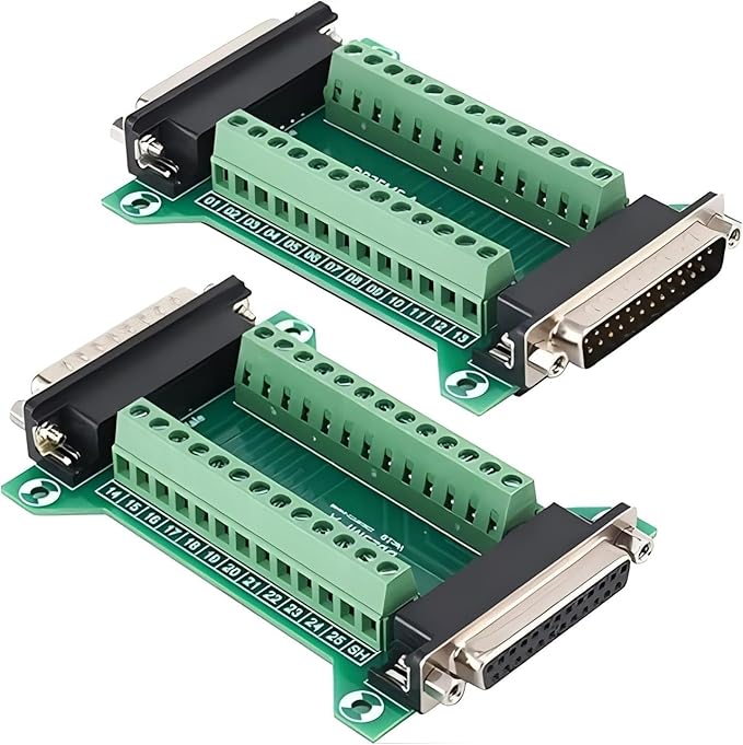 2PCS DB25 Male Female Connector in One Breakout Board, RS232 D-SUB Serial to 25-pin Port Adapter Module