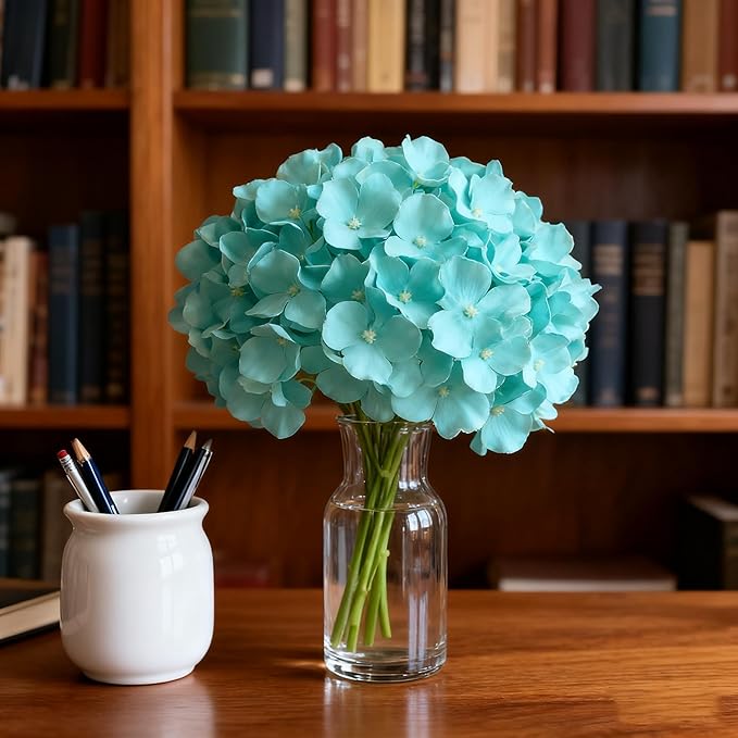 100PCS Artificial Hydrangea Flowers, Fake Flowers Silk Hydrangea Full Flowers Heads with Stems for Wedding Home Party Shop Baby Shower Decor