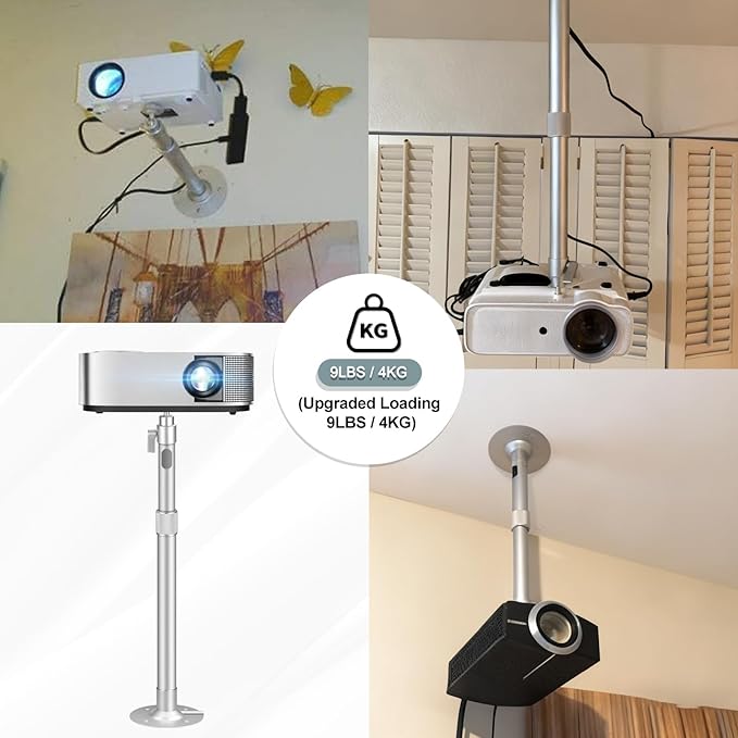 2-Be-Best Upgraded Projector Mount,14-23in / 37-60cm Projector Ceiling Mount Extendable Ceiling Projectors Mounts Adjustable Angle 360° Rotation Drop Ceiling Projectors Mounts Silver