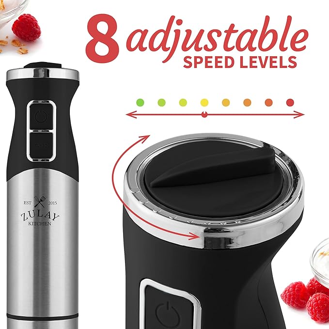 Zulay Immersion Blender Handheld - Durable Stick Blender With Ultra-Sharp Stainless Steel Blades For Effortless Blending (Immersion Blender Set (No Cup), Matte Black)