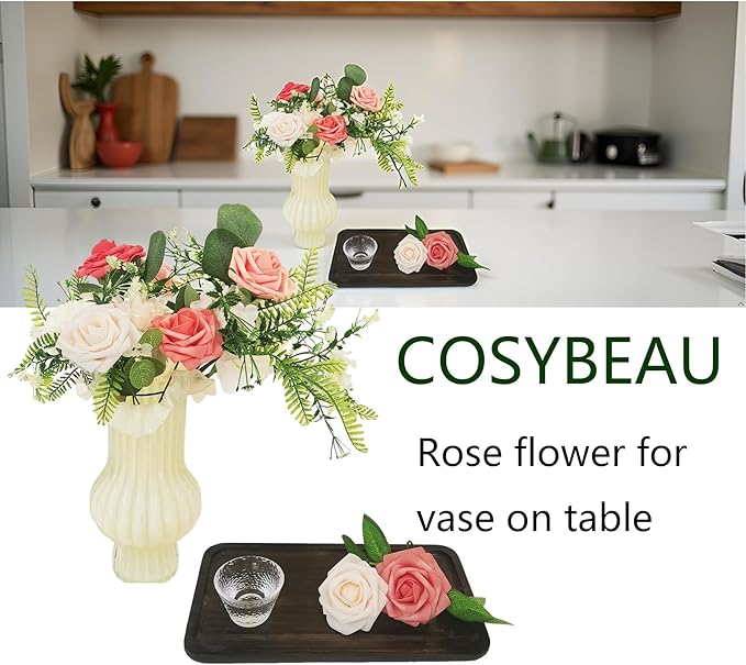 Artificial Flowers 25pcs Roses, Shade of Light Orange Foam Fake Rose Faux Flower for DIY Wedding Bouquet Bridal Shower Centerpieces Floral Arrangements Party Table Home Decorations